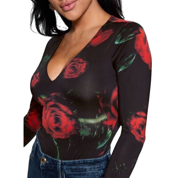 GUESS Eco Bianca Printed Floral Bodysuit in Black Size XL - Picture 2 of 5